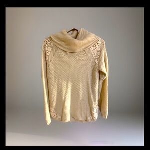 Dress Barn Beige Lace Detail Cowl Neck Sweater Size L